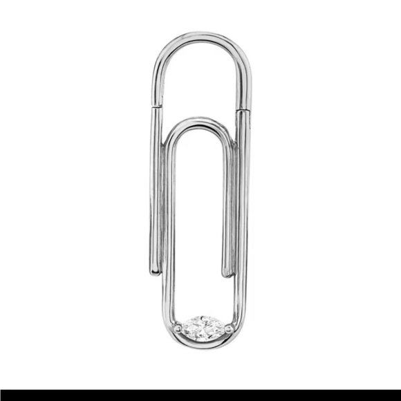 Cz sterling silver hoop paperclip 1 ONE earring .925 - Picture 1 of 1